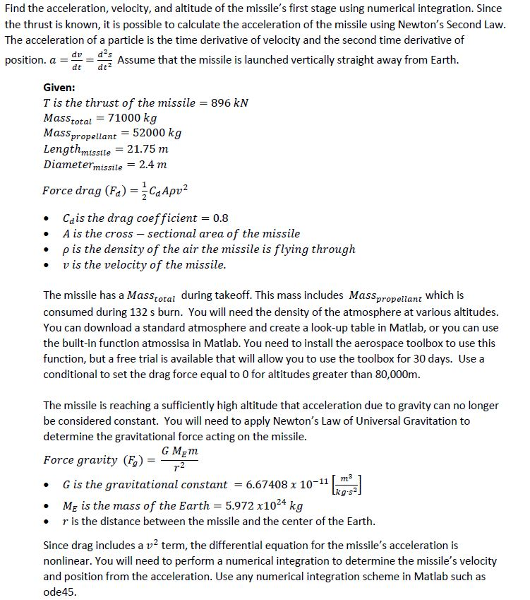 Find the acceleration, velocity, and altitude of the | Chegg.com