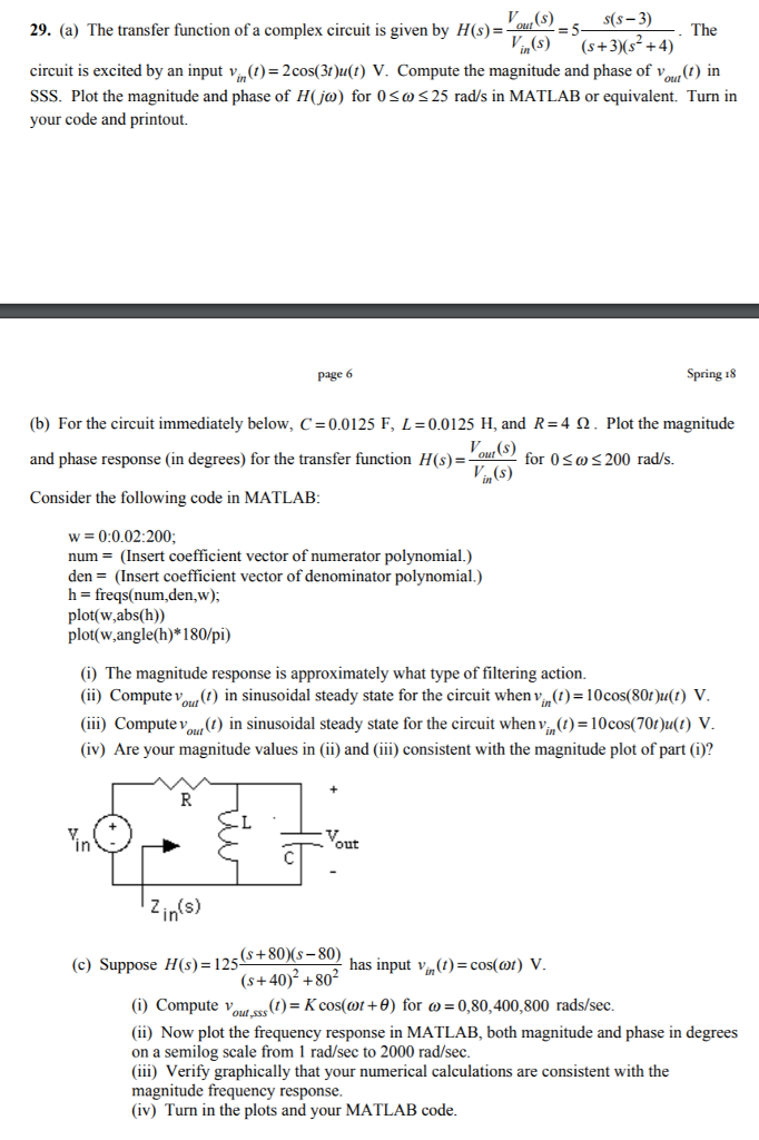 Solved s-,-. 29. (a) The transfer function of a complex | Chegg.com