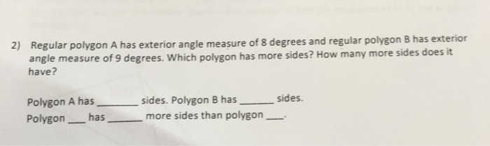 exterior angle of a regular polygon is 18 degrees