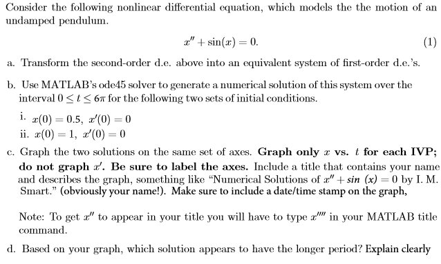 Solved Consider the following nonlinear differential | Chegg.com