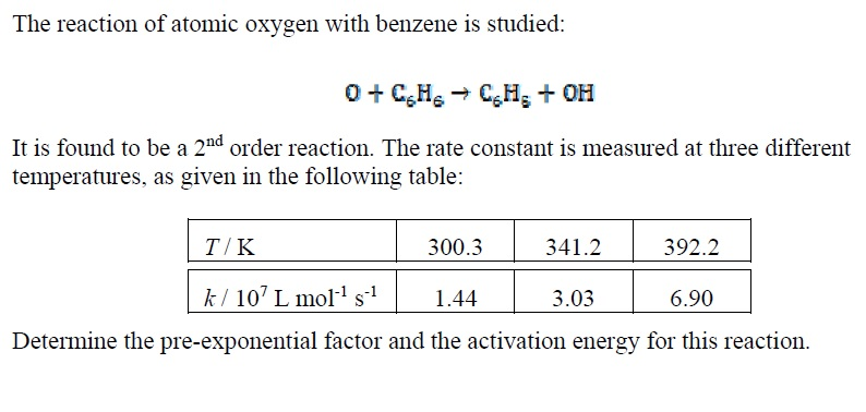 Solved The reaction of atomic oxygen with benzene is | Chegg.com