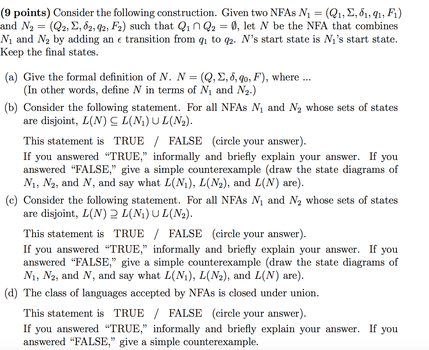 Solved Consider The Following Construction. Given Two NFAs | Chegg.com