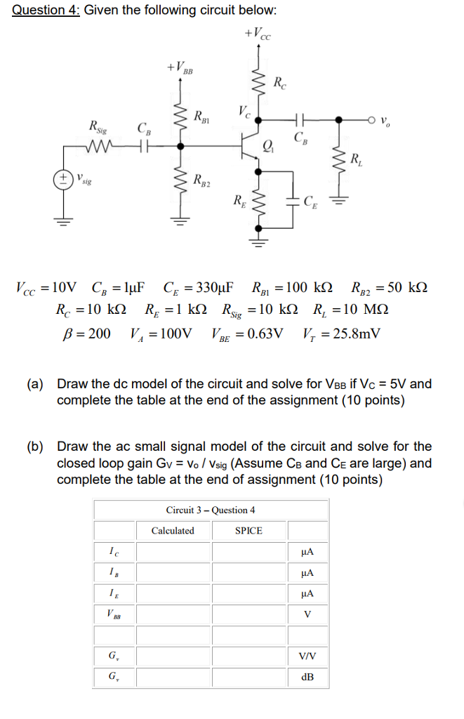 Solved Question 4 Given The Following Circuit Below: B1 B2 β | Chegg.com