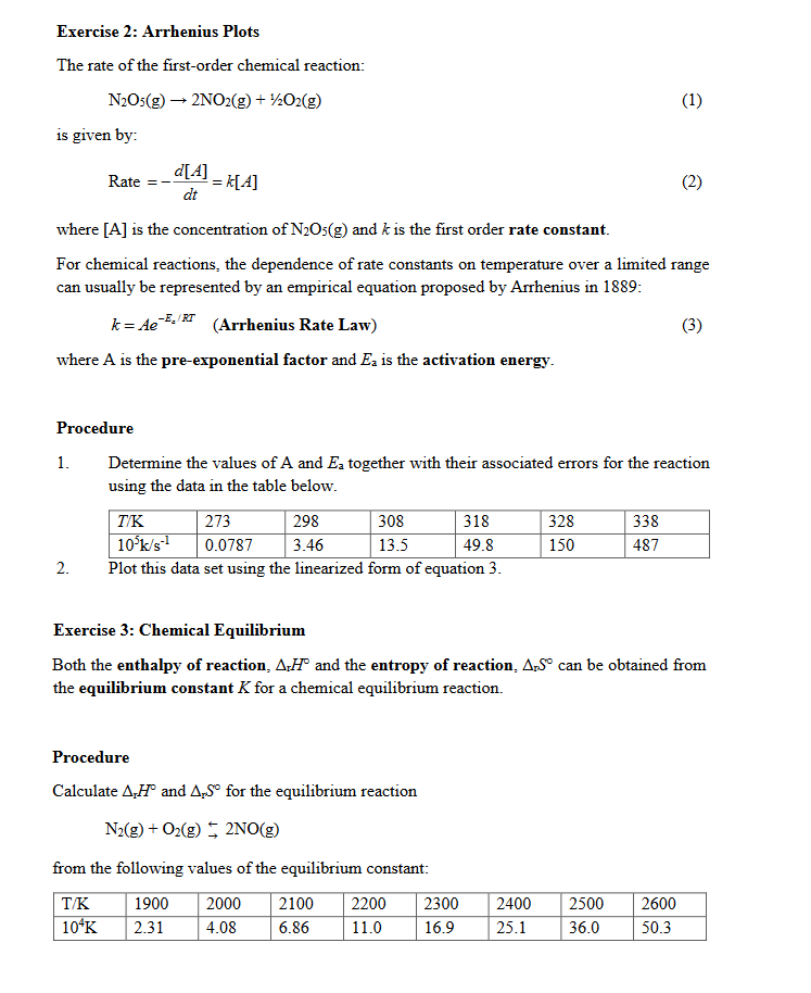 Solved Exercise 2: Arrhenius Plots The rate of the | Chegg.com