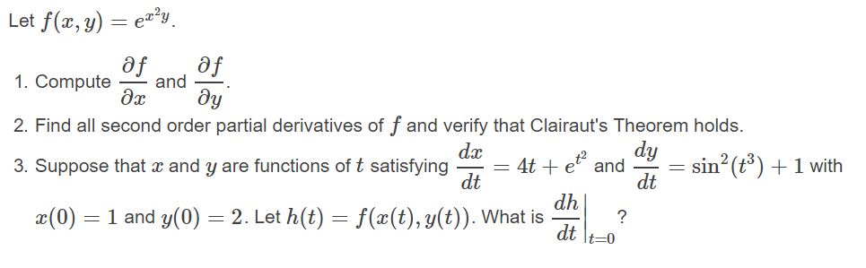 Solved Let f(x,y) = ex2y 1. Compute and 2. Find all second | Chegg.com