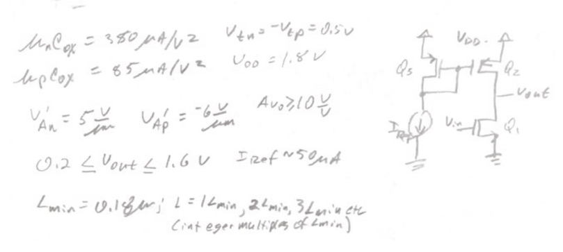 Solved 2) Design this amplifier’s W and L for each | Chegg.com