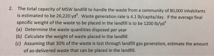 Solved The Total Capacity Of MSW Landfill To Handle The | Chegg.com