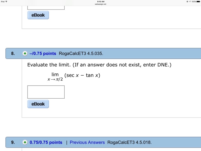 Solved Evaluate the limit. (If an answer does not exist, | Chegg.com