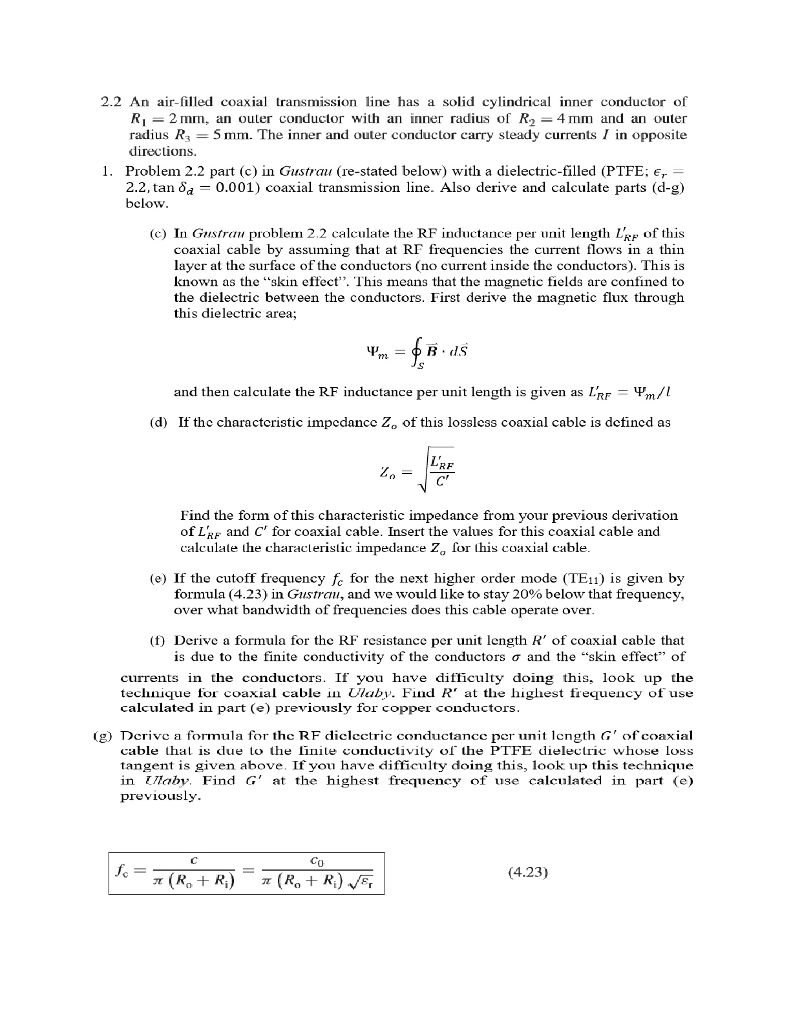 Solved 2.2 An air-filled coaxial transmission line has a | Chegg.com