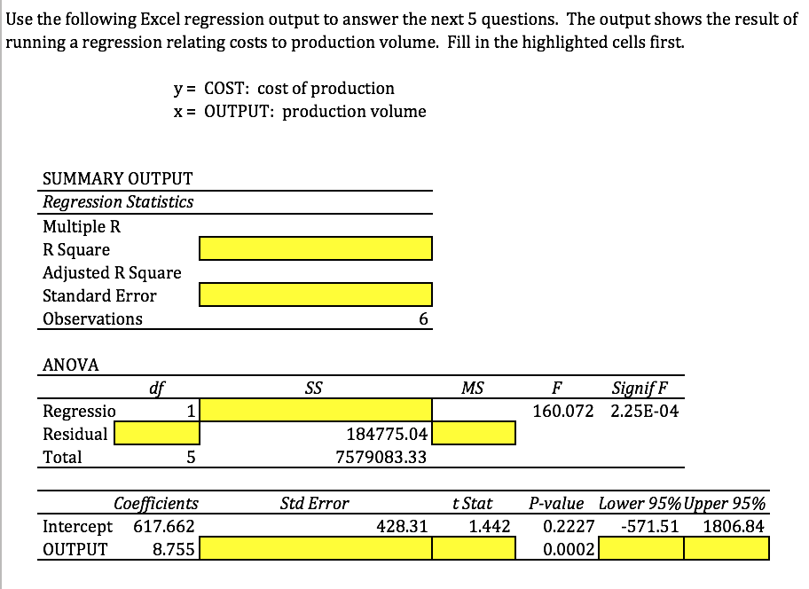 Solved use the following excel regression output to answer chegg