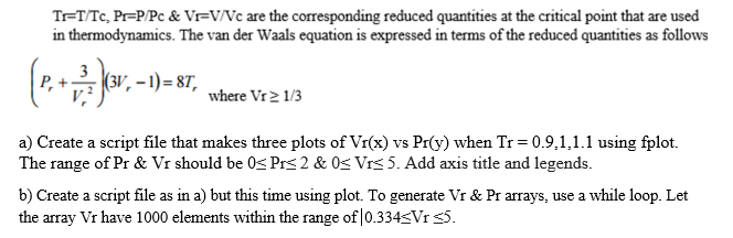 Tr = T/Tc, Pr = P Pc & Vr = V/Vc are the | Chegg.com