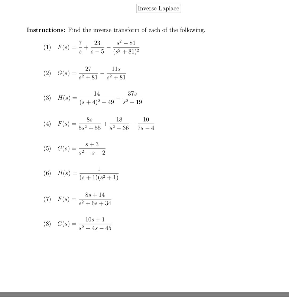 Solved Instructions: Find the inverse transform of each of | Chegg.com