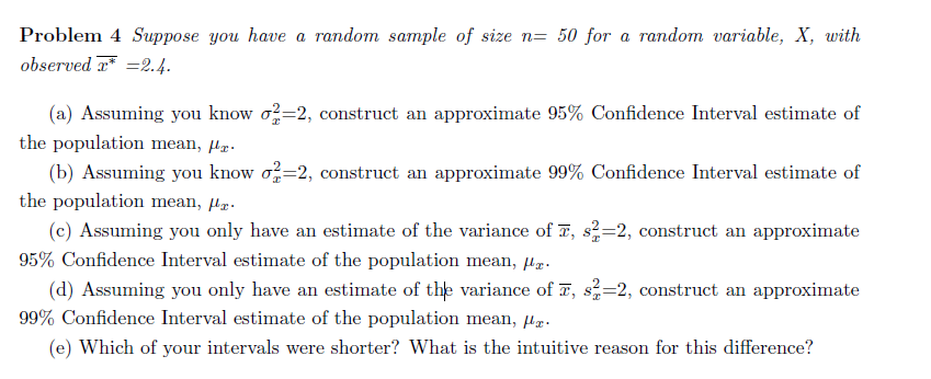 Solved Problem 4 Suppose you have a random sample of size n= | Chegg.com