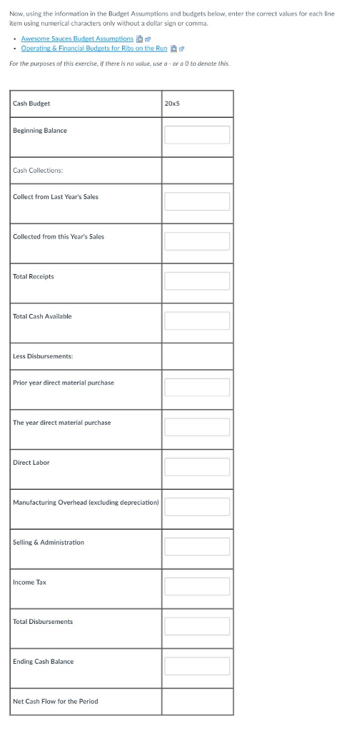 Solved Now, using the information in the Budget Assumptions | Chegg.com