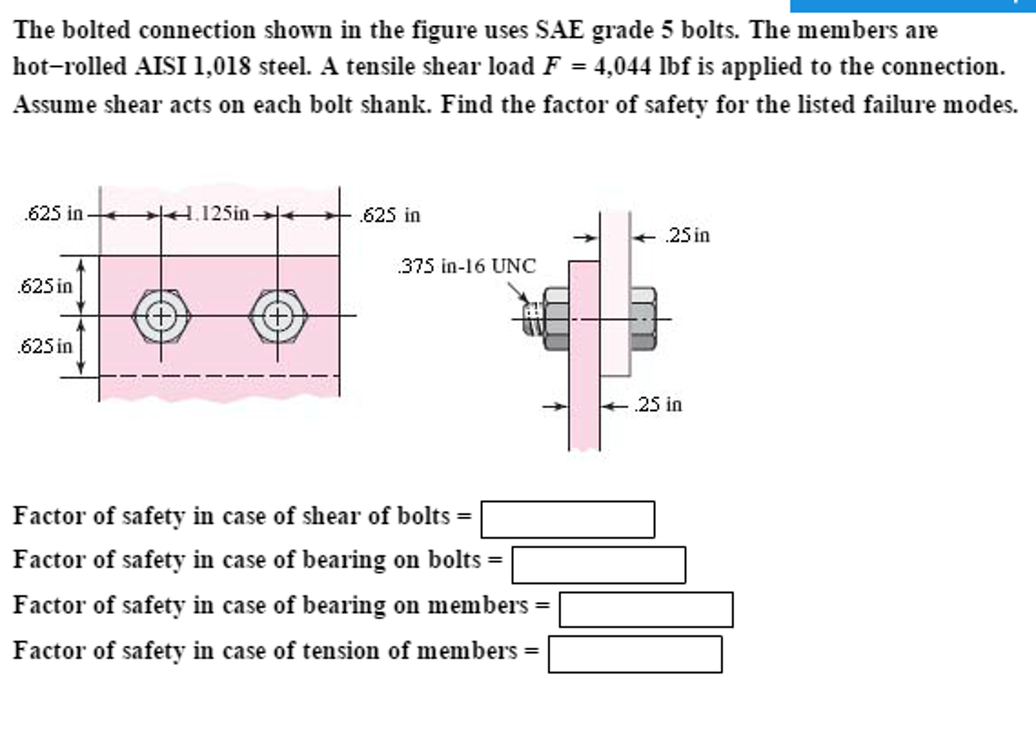 Solved The bolted connection shown in the figure uses SAE