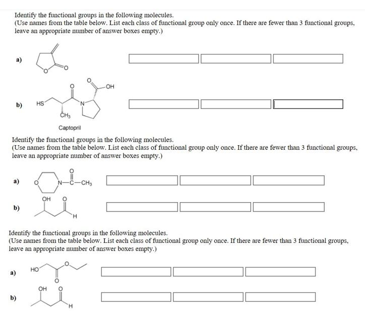 Solved Identify the functional groups in the following