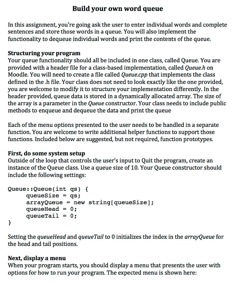 Solved Build your own word queue In this assignment, you're | Chegg.com