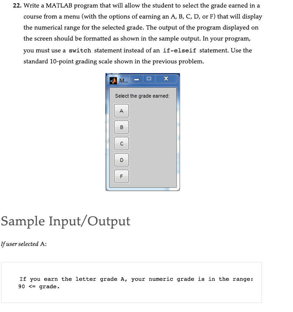 22. Write a MATLAB program that will allow the | Chegg.com