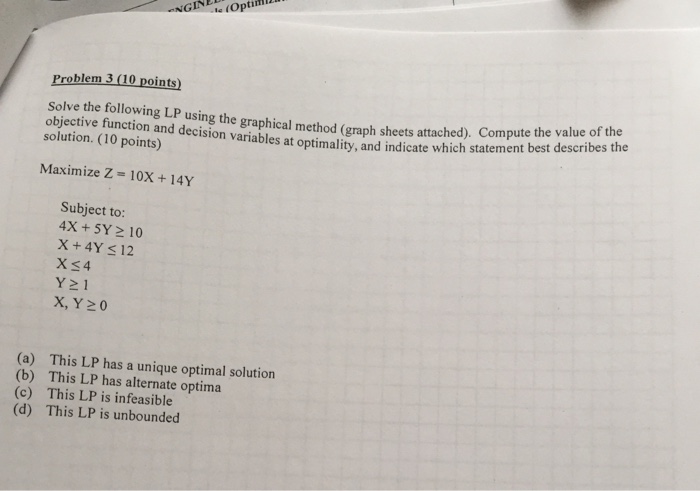 Solved Problem 3 10 Points) Solve The Following LP Using The | Chegg.com