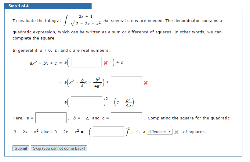 Solved The Evaluate The Integral Integral 2x - 1/squareroot | Chegg.com