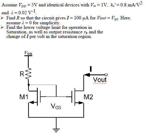 Solved Assume Vdd = 5V and identical devices with Vm = 1V. | Chegg.com