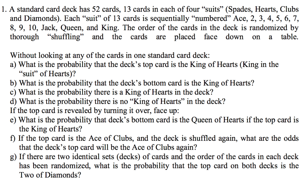 Solved 1. A standard card deck has 52 cards, 13 cards in