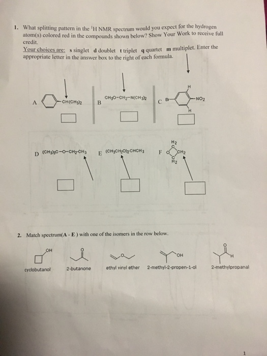 Solved 1. What splitting pattern in the H NMR spectrum would | Chegg.com