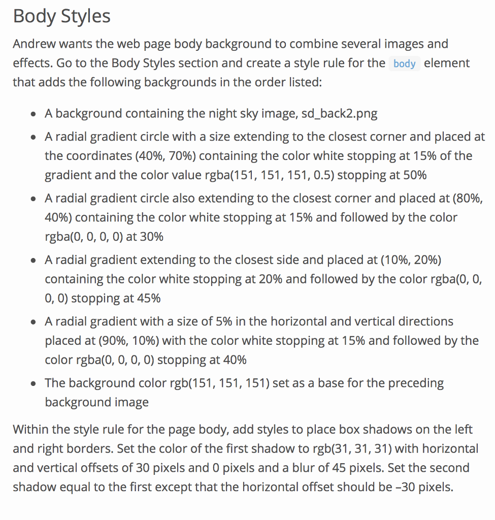 Body Styles Andrew wants the web page body background | Chegg.com