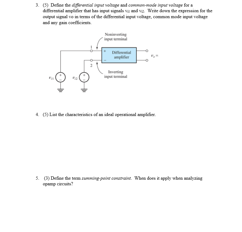 Solved Define the differential input voltage and commonmode