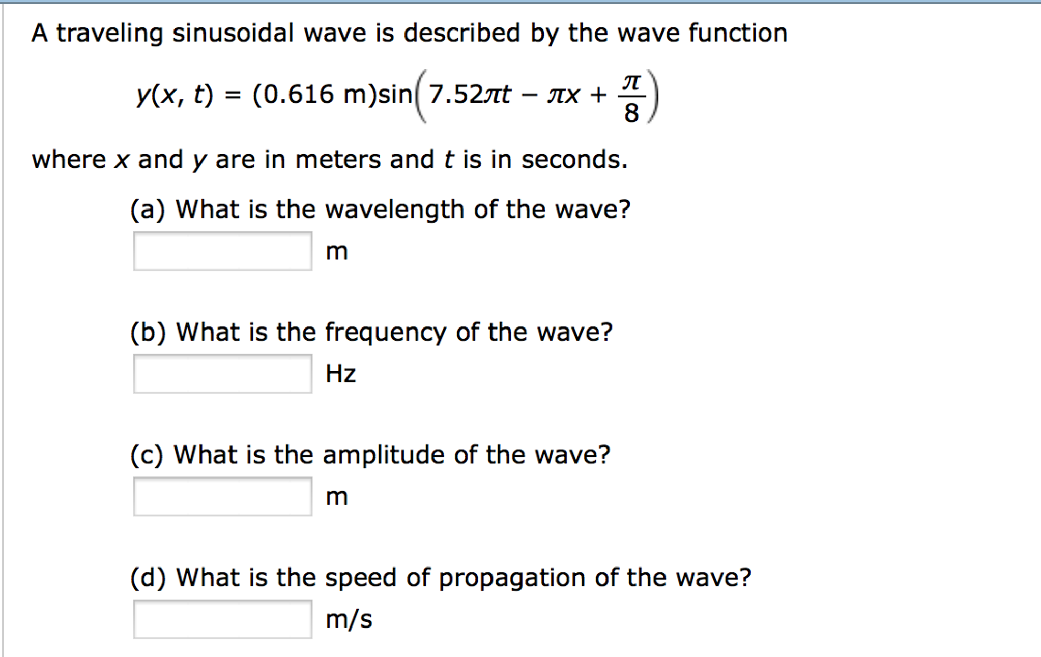 Solved A traveling sinusoidal wave is described by the wave | Chegg.com