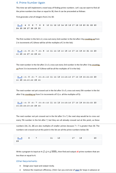 Solved 4. Prime Number Again This time we will implement a | Chegg.com