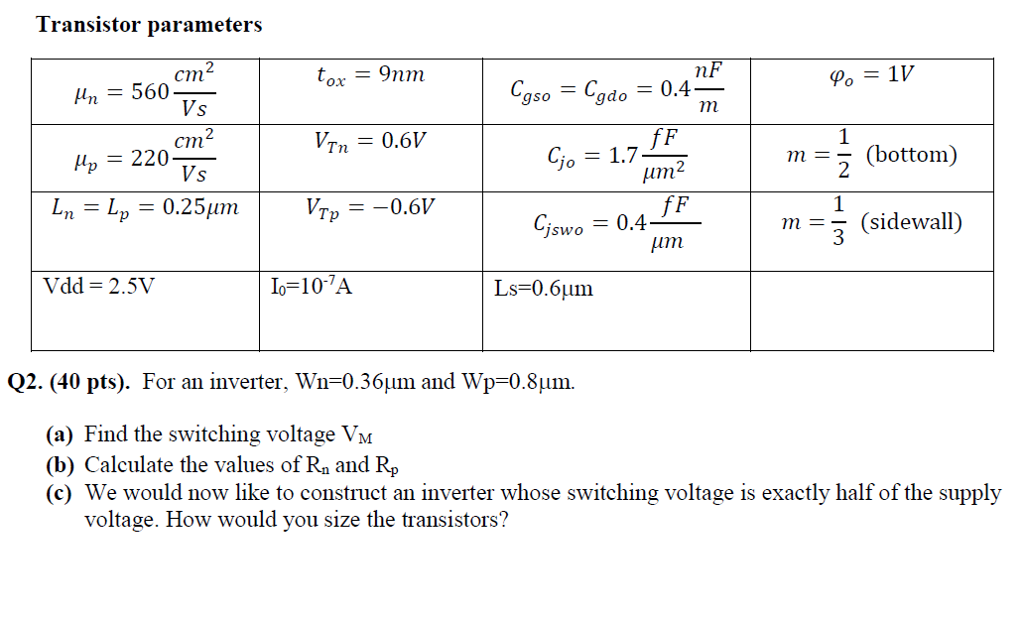 Solved Transistor parameters cm 1 Po=1V or Hm = 560 gdo cm | Chegg.com