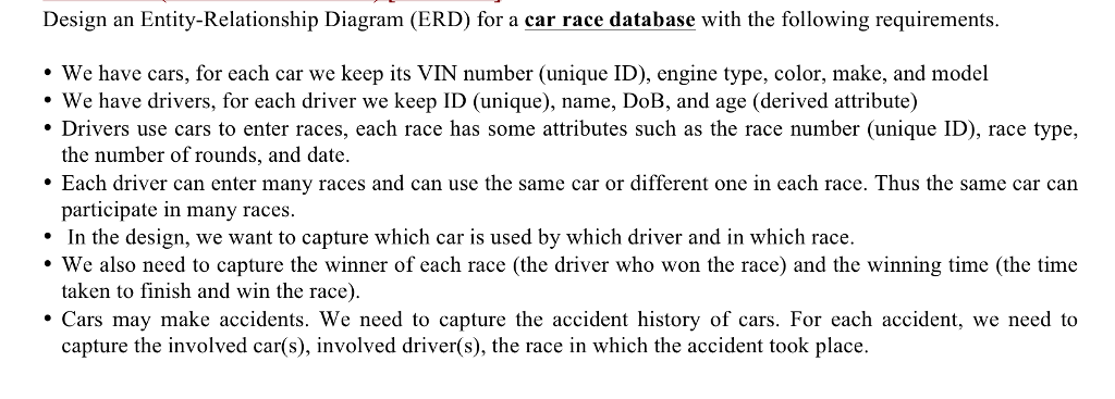 Solved Design an Entity-Relationship Diagram (ERD) for a car | Chegg.com