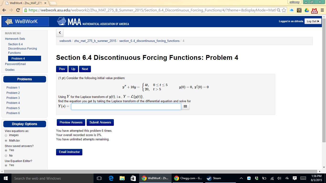 Solved WeBWorK: ZhuMAT275 - - ← → C Https://webwork Asu.edu | Chegg.com