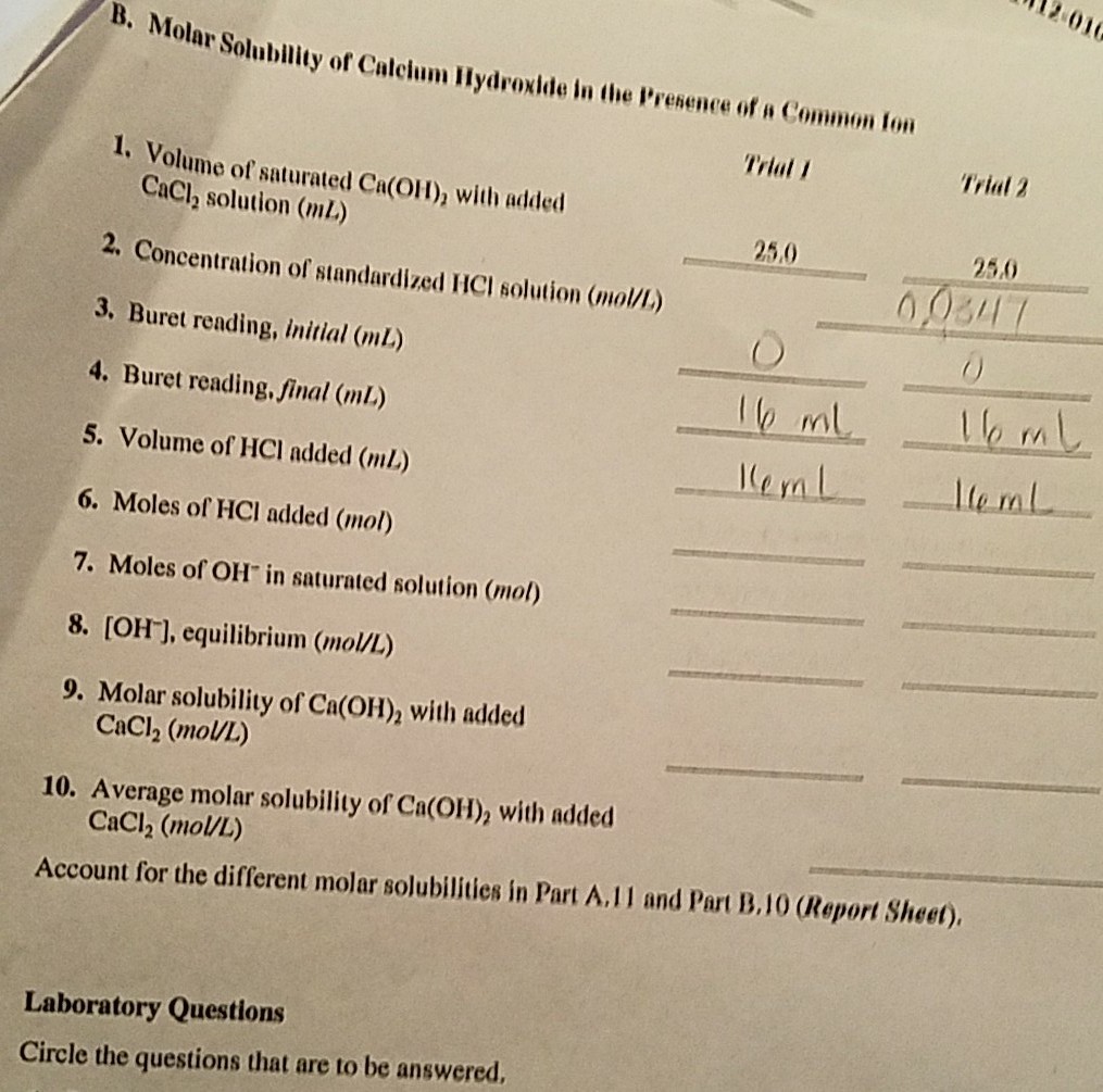 experiment 22 molar solubility