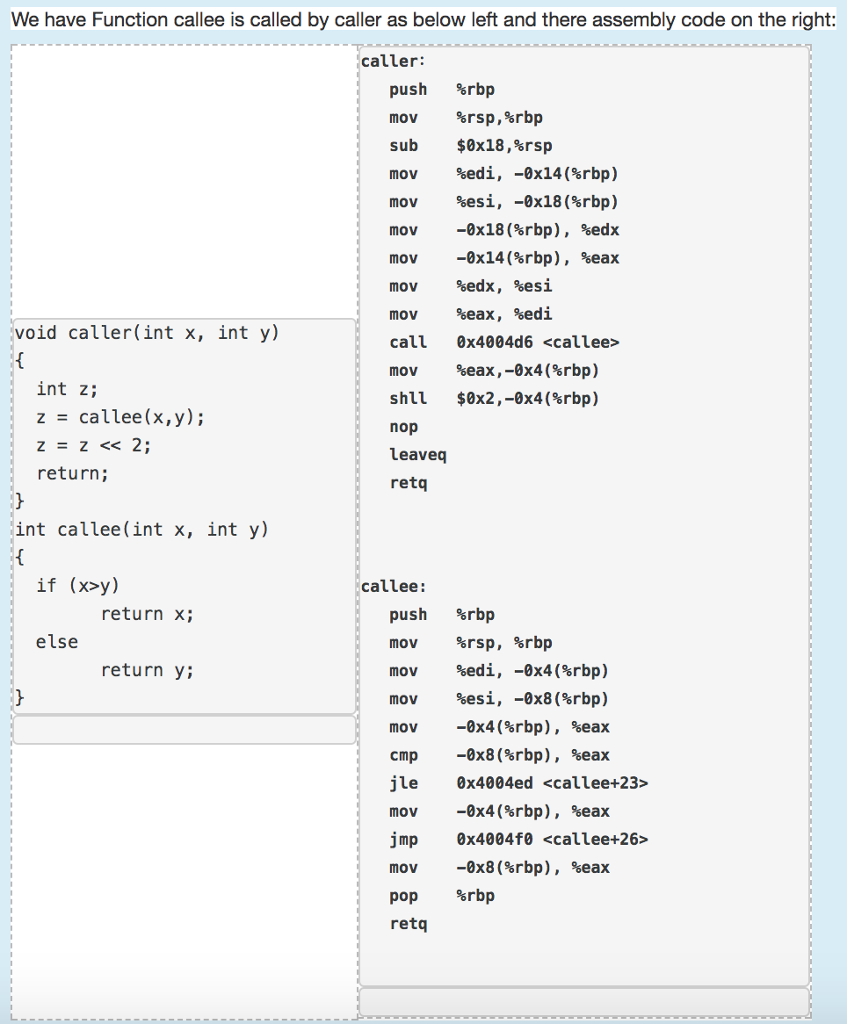 Solved We have Function callee is called by caller as below | Chegg.com