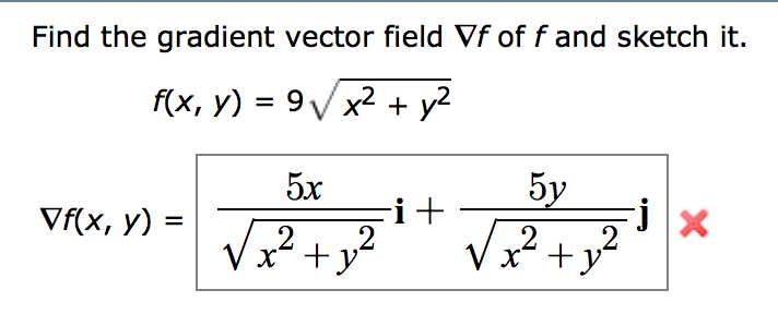 Solved Find the gradient vector field nabla of fand sketch | Chegg.com