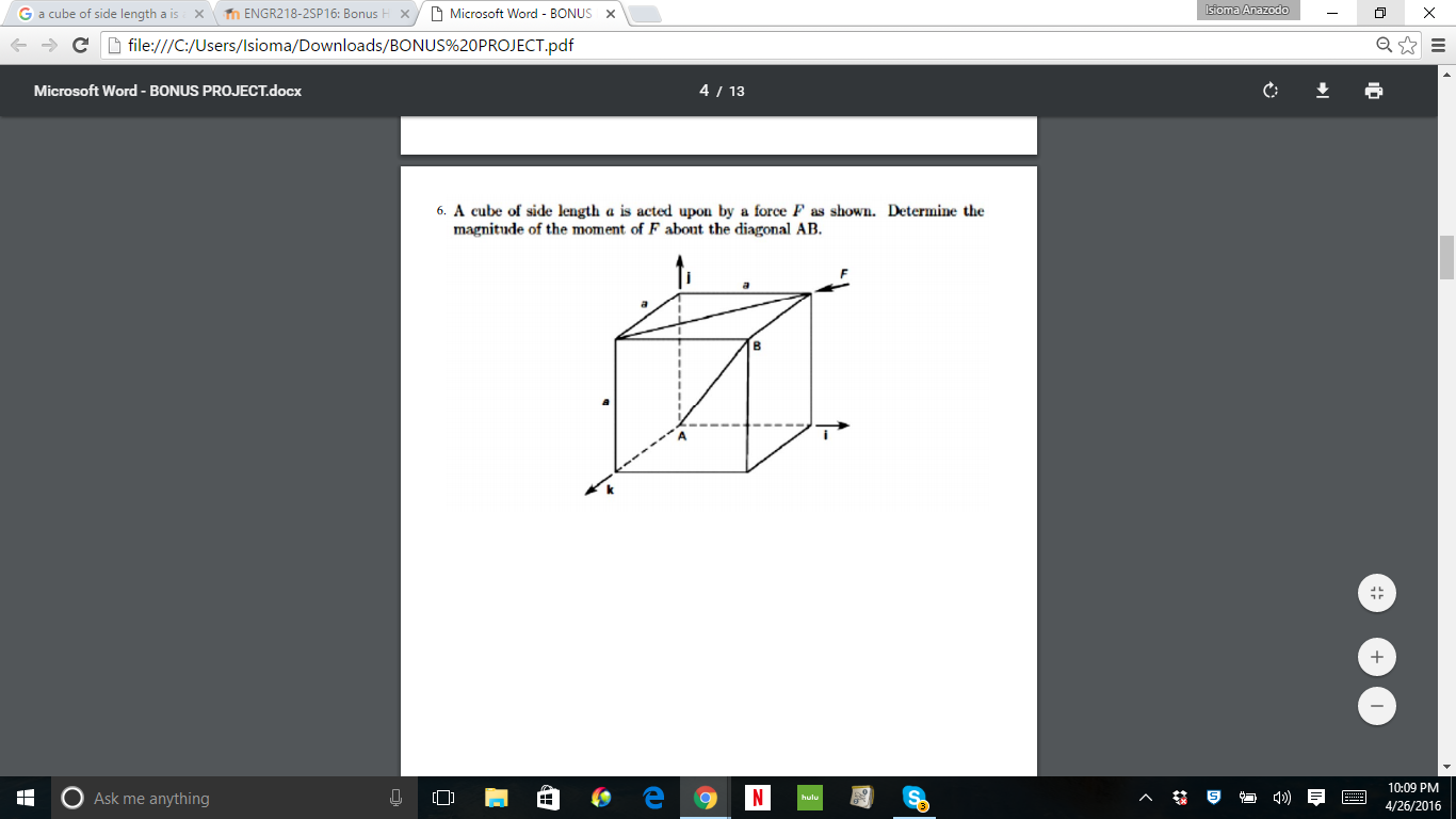 Solved A Cube Of Side Length A Is Acted Upon By A Force F As Chegg Solved A Cube Of Side Length A Is Acted Upon By A Force F As Chegg