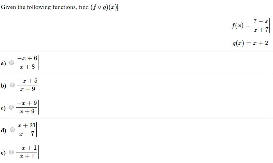 Solved Given The Following Functions Find F O G X