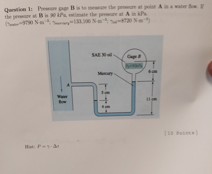 Solved gage B is to measure the pressure at point A in a | Chegg.com