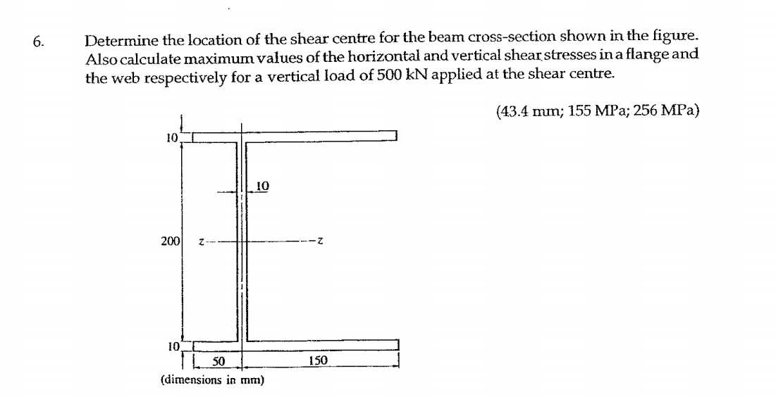 Solved 6. Determine the location of the shear centre for the