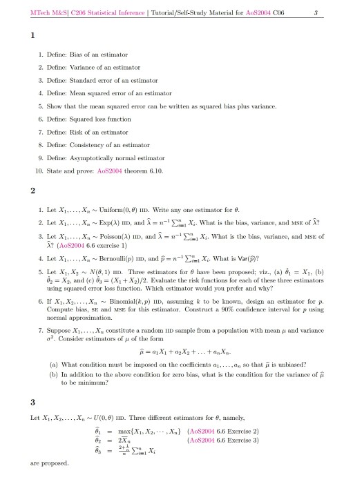 Solved MTech M&S C208 Statistical Inference | | Chegg.com