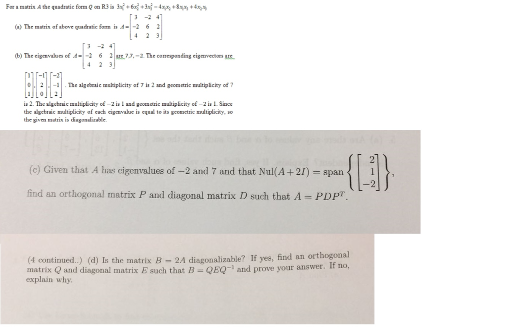 Solved For A Matrix A The Quadratic Form Q On R3 Is 3x 1 2 Chegg