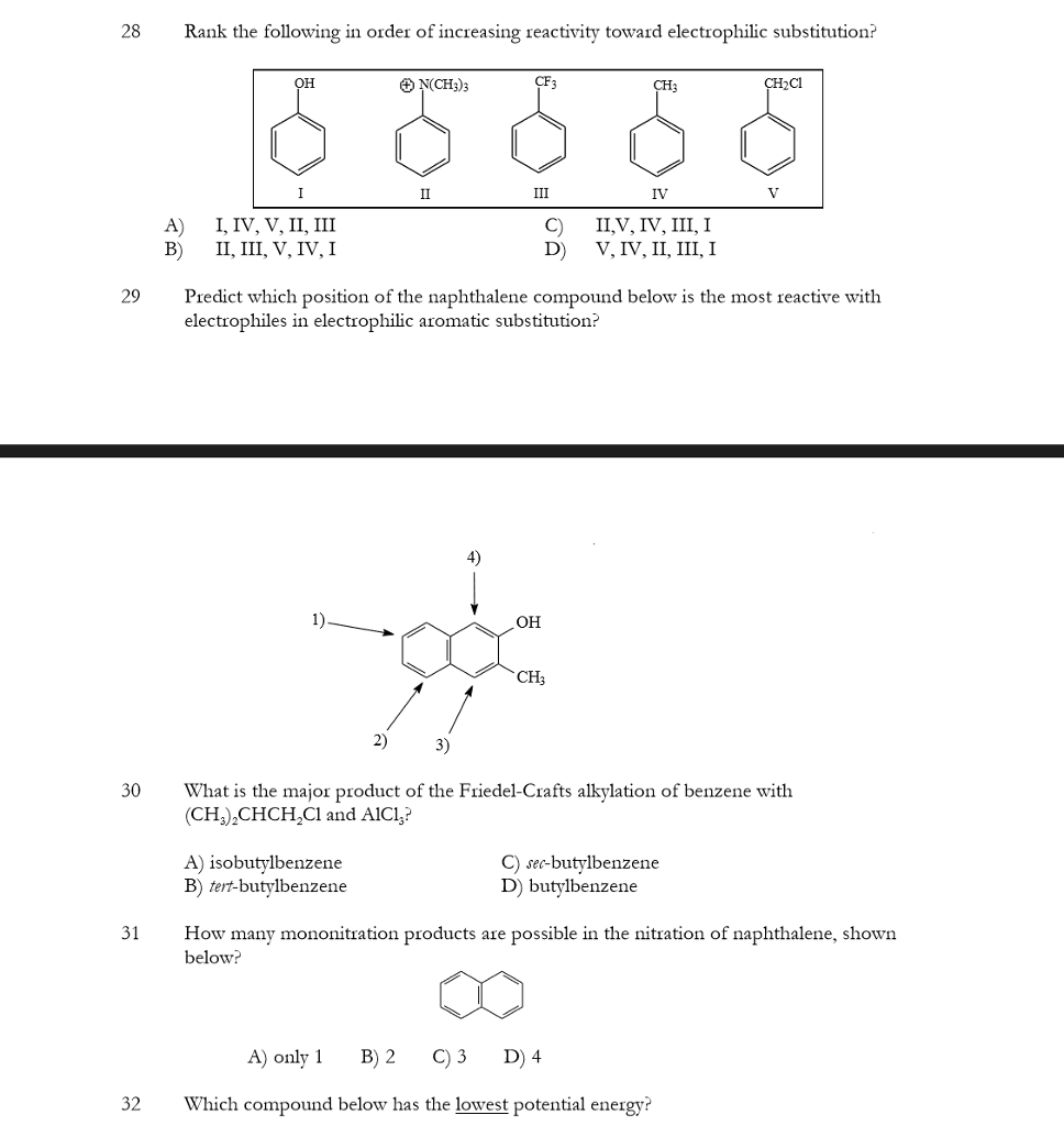 Solved Rank The Following In Order Of Increasing Reactivity