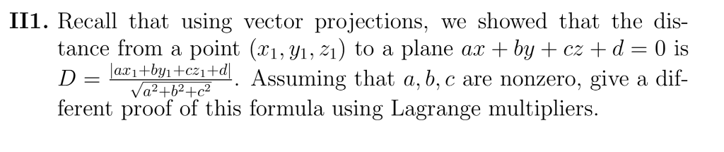 Solved II1. Recall that using vector projections, we showed | Chegg.com