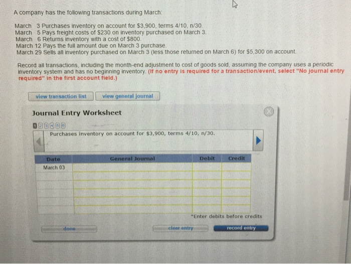 Solved A Company Has The Following Transactions During March | Chegg.com