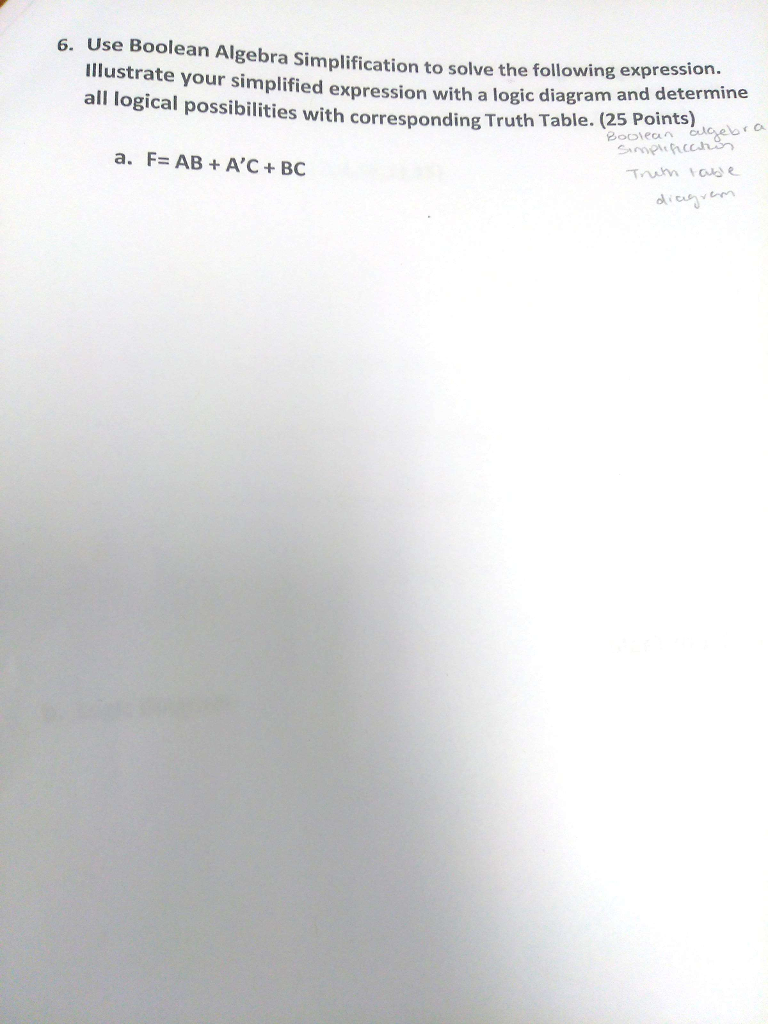 Solved 6. Use Boolean Algebra simplification to solve the | Chegg.com