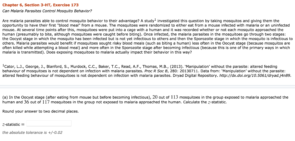 Solved Chapter 6, Section 3-HT, Exercise 173 Can Malaria | Chegg.com