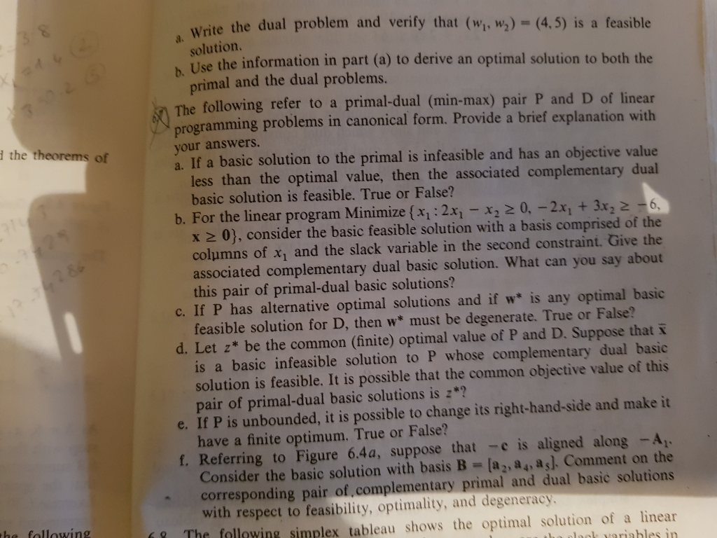 e the dual problem and verify that ( ,%)=(4.5) is a | Chegg.com