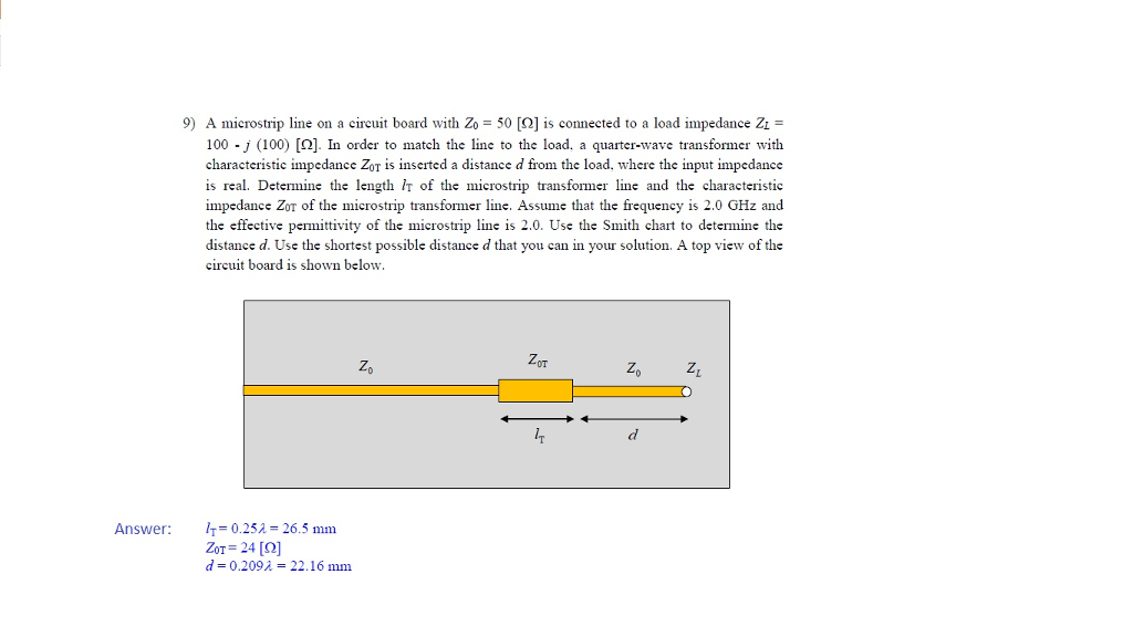 Solved 9) A microstrip line on a circuit board with 20 = 50 | Chegg.com
